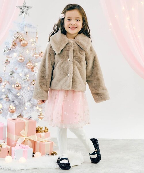 apres les cours(アプレレクール)の「ファーショートジャケット(テーラードジャケット・キッズ・ベージュ・100/120/140)」の2枚目の写真