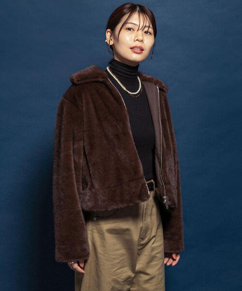 F by ROSSO（エフバイロッソ）の「F by ROSSO　ファーZIPショートコート（その他アウター・レディース・ブラウン/ネイビー・FREE）」の20枚目の写真