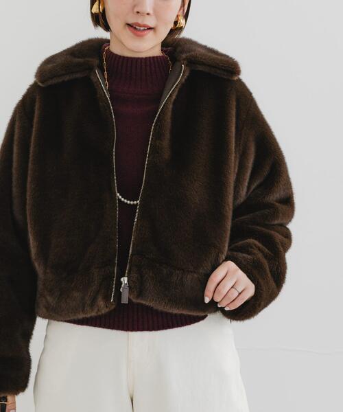F by ROSSO（エフバイロッソ）の「F by ROSSO　ファーZIPショートコート（その他アウター・レディース・ブラウン/ネイビー・FREE）」の8枚目の写真