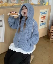 【4色展開】ふわもこフードニットカーディ