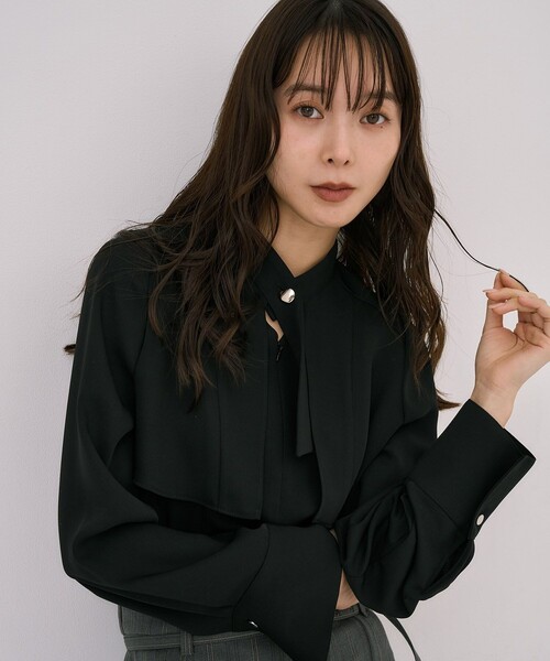 残りわずか！】タイボタンメルトタッチブラウス｜ウォッシャブル/防