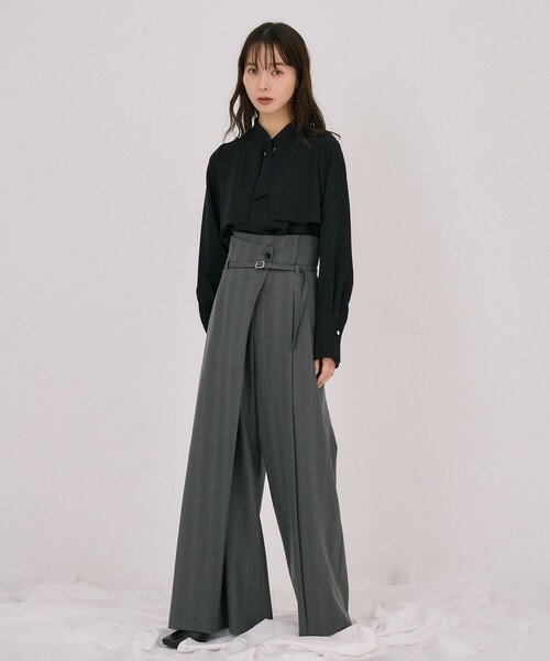 残りわずか！】タイボタンメルトタッチブラウス｜ウォッシャブル/防