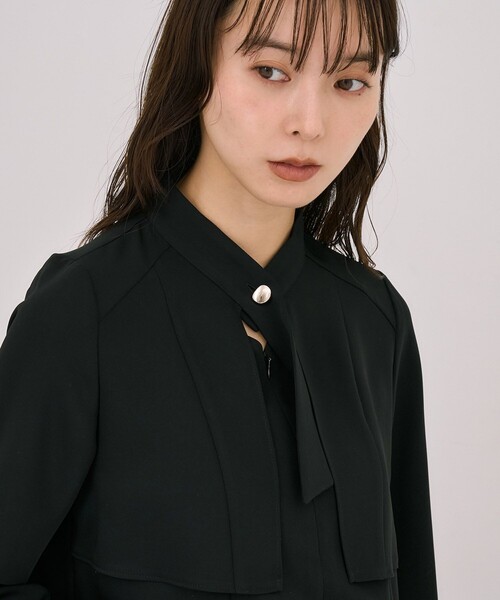 残りわずか！】タイボタンメルトタッチブラウス｜ウォッシャブル/防