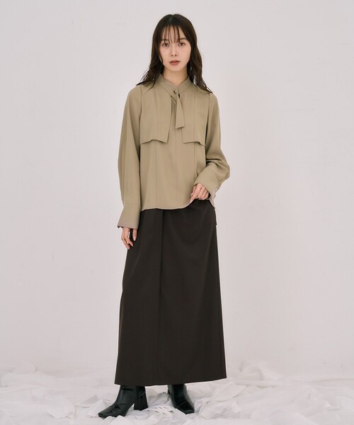 残りわずか！】タイボタンメルトタッチブラウス｜ウォッシャブル/防