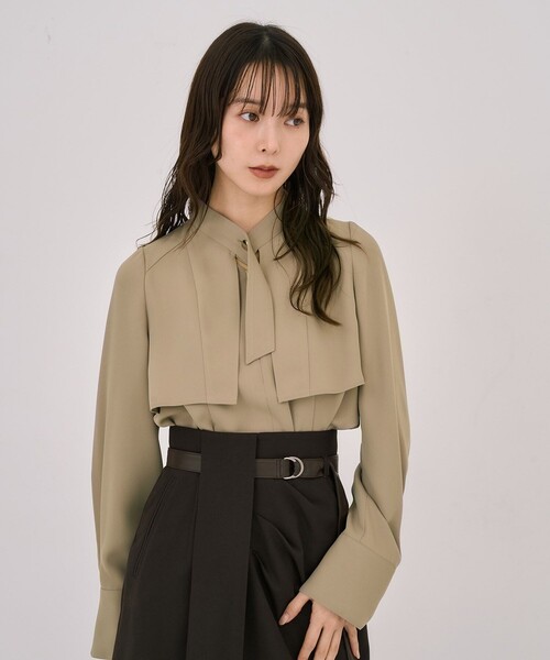 残りわずか！】タイボタンメルトタッチブラウス｜ウォッシャブル/防