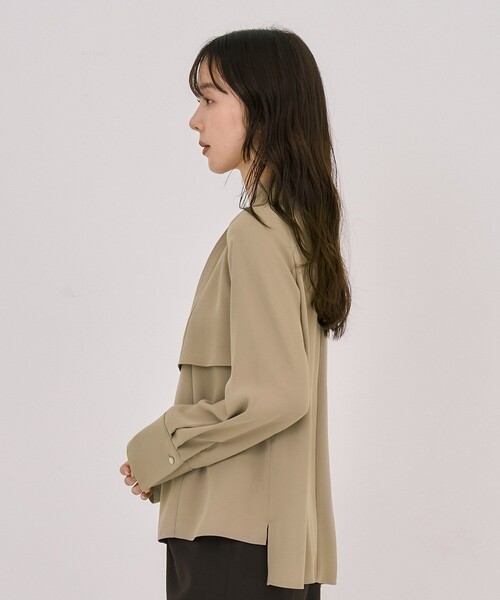 残りわずか！】タイボタンメルトタッチブラウス｜ウォッシャブル/防