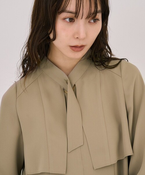 残りわずか！】タイボタンメルトタッチブラウス｜ウォッシャブル/防