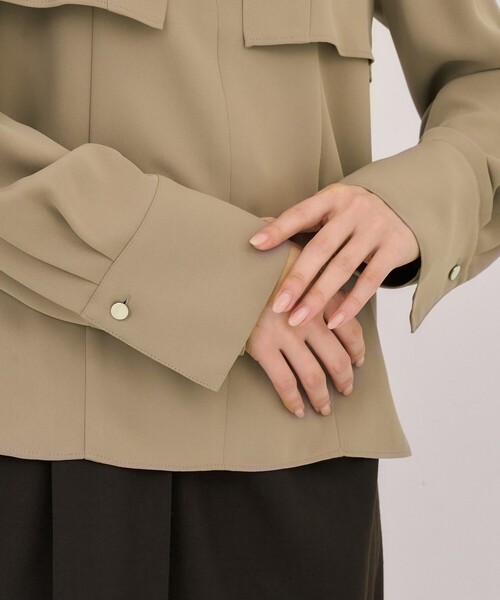 残りわずか！】タイボタンメルトタッチブラウス｜ウォッシャブル/防