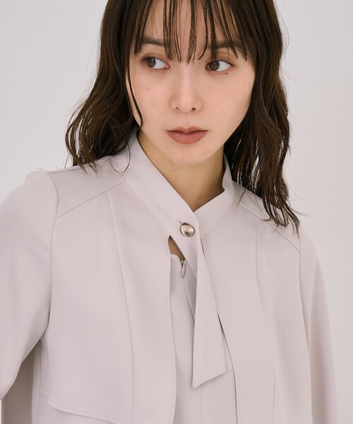 残りわずか！】タイボタンメルトタッチブラウス｜ウォッシャブル/防