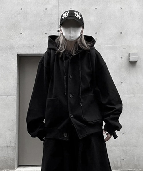 YACA(ヤーカ)の「Basic Sweat Cardigan/ベーシックスウェットカーディガン【unisex item】(パーカー・レディース・グレー/ブラック・FREE)」の2枚目の写真