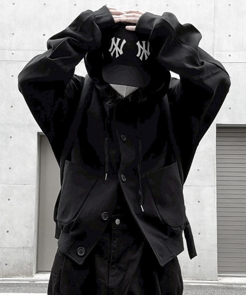 YACA(ヤーカ)の「Basic Sweat Cardigan/ベーシックスウェットカーディガン【unisex item】(パーカー・レディース・グレー/ブラック・FREE)」の4枚目の写真