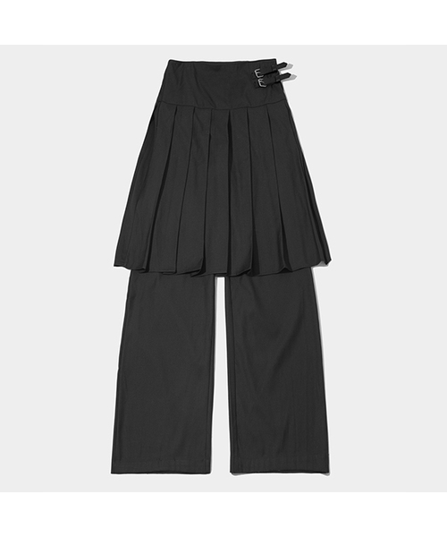PLACE STUDIO(プレイススタジオ)の「ツーベルトプリーツミディスカートレイヤードワイドパンツ_2COLOR(その他パンツ・レディース・ブラック/チャコールグレー・FREE)」の2枚目の写真
