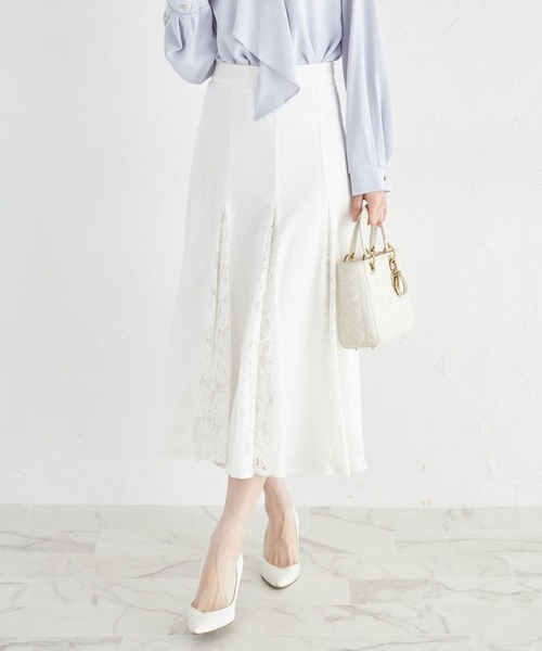 tocco closet（トッコ　クローゼット）の「【ZOZO限定】パネル切り替えレースフレアスカート（スカート・レディース・オフホワイト/モーブ系・M）」の2枚目の写真