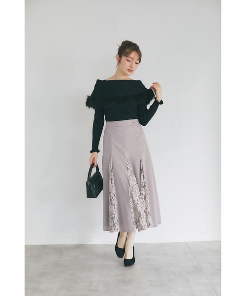 tocco closet（トッコ　クローゼット）の「【ZOZO限定】パネル切り替えレースフレアスカート（スカート・レディース・オフホワイト/モーブ系・M）」の3枚目の写真