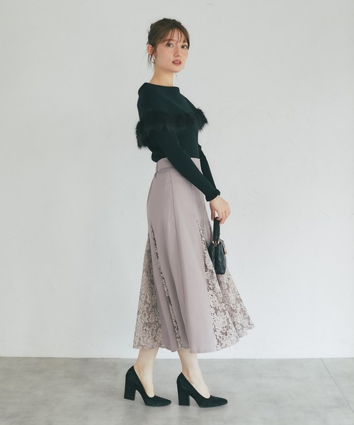 tocco closet（トッコ　クローゼット）の「【ZOZO限定】パネル切り替えレースフレアスカート（スカート・レディース・オフホワイト/モーブ系・M）」の5枚目の写真
