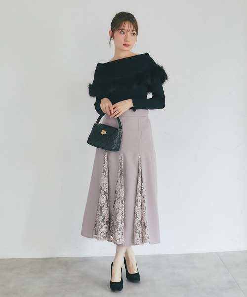 tocco closet（トッコ　クローゼット）の「【ZOZO限定】パネル切り替えレースフレアスカート（スカート・レディース・オフホワイト/モーブ系・M）」の4枚目の写真