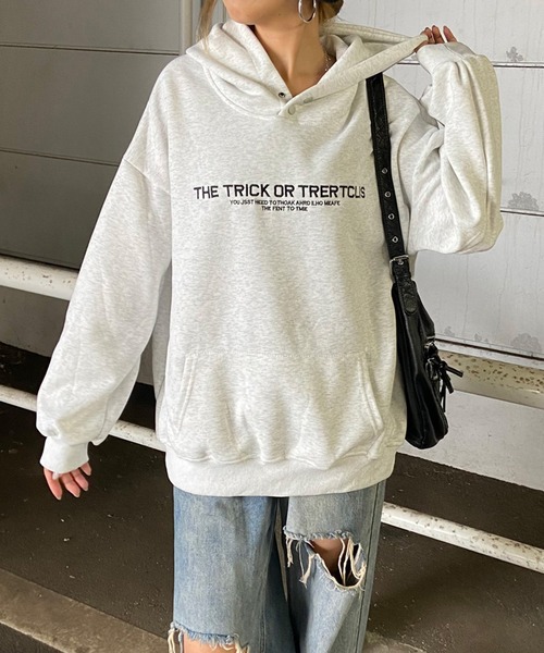 non-hedge(ノンヘッジ)の「ロゴ刺繍パーカープルオーバー(パーカー・レディース・オートミール/チャコールグレー/ブラック/ネイビー・FREE)」の3枚目の写真