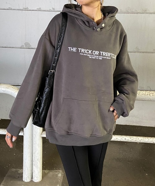 non-hedge(ノンヘッジ)の「ロゴ刺繍パーカープルオーバー(パーカー・レディース・オートミール/チャコールグレー/ブラック/ネイビー・FREE)」の1枚目の写真