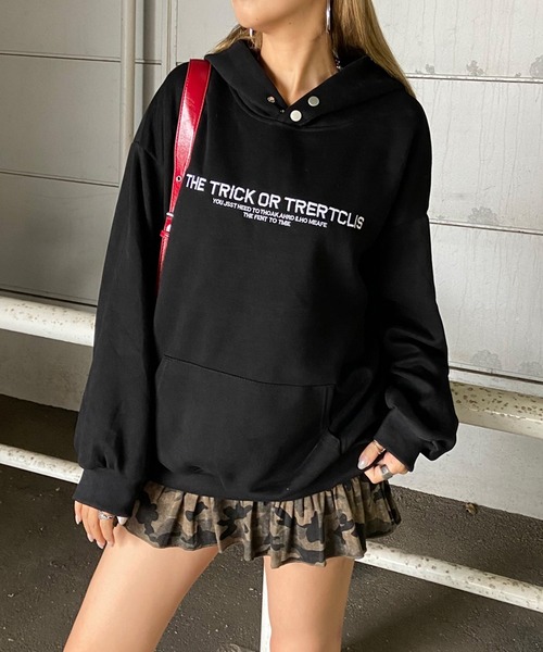 non-hedge(ノンヘッジ)の「ロゴ刺繍パーカープルオーバー(パーカー・レディース・オートミール/チャコールグレー/ブラック/ネイビー・FREE)」の2枚目の写真