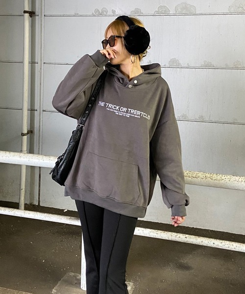 non-hedge(ノンヘッジ)の「ロゴ刺繍パーカープルオーバー(パーカー・レディース・オートミール/チャコールグレー/ブラック/ネイビー・FREE)」の6枚目の写真