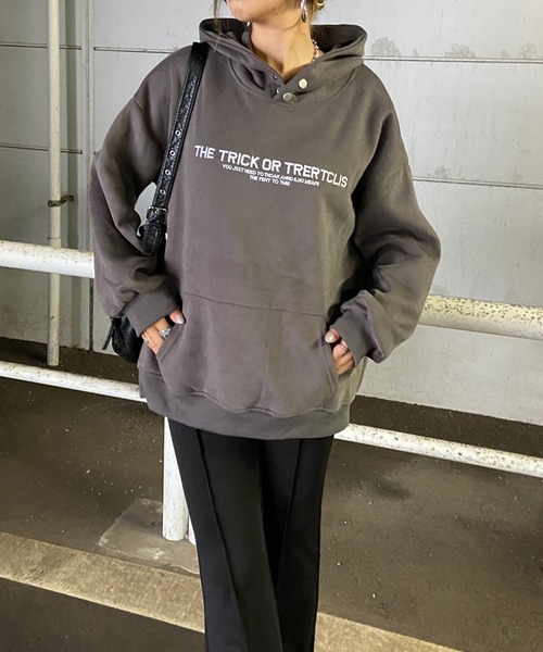 non-hedge(ノンヘッジ)の「ロゴ刺繍パーカープルオーバー(パーカー・レディース・オートミール/チャコールグレー/ブラック/ネイビー・FREE)」の7枚目の写真