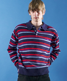 MOONSUN（ムーンサン）の「MJ S2 02 M.C UNISEX, Stripe Wool Collar Knit / Lolli-pop（ニット/セーター）」