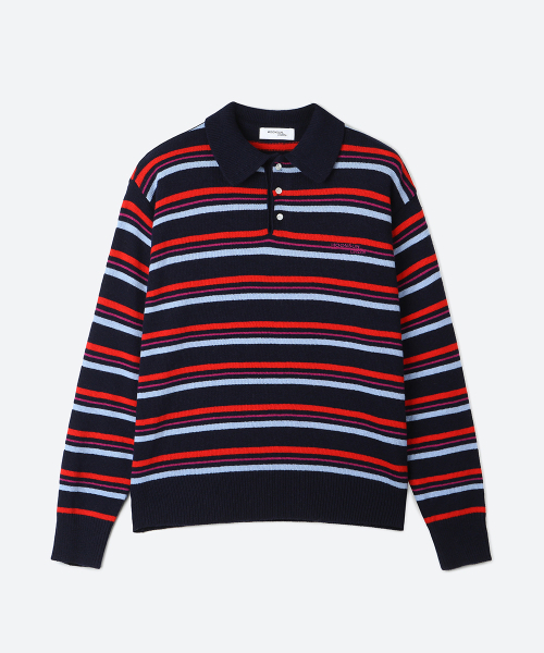 MOONSUN(ムーンサン)の「MJ S2 02 M.C UNISEX, Stripe Wool Collar Knit / Lolli-pop(ポロシャツ・レディース・その他・MEDIUM/LARGE)」の1枚目の写真