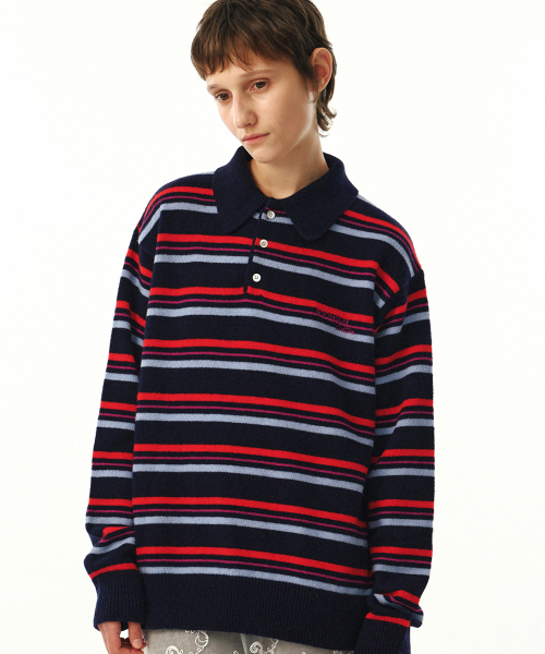 MOONSUN(ムーンサン)の「MJ S2 02 M.C UNISEX, Stripe Wool Collar Knit / Lolli-pop(ポロシャツ・レディース・その他・MEDIUM/LARGE)」の4枚目の写真