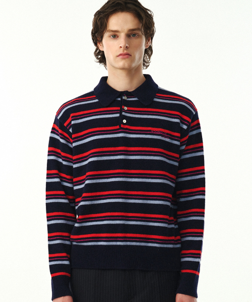 MOONSUN(ムーンサン)の「MJ S2 02 M.C UNISEX, Stripe Wool Collar Knit / Lolli-pop(ポロシャツ・レディース・その他・MEDIUM/LARGE)」の3枚目の写真