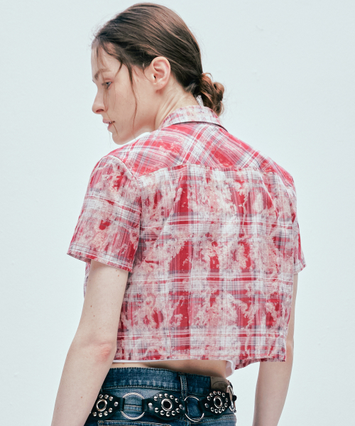 S SY(エスエスワイ)の「タイダイウォッシュドウエスタンチェッククロップシャツレッド(シャツ/ブラウス・レディース・その他・SMALL/MEDIUM)」の3枚目の写真