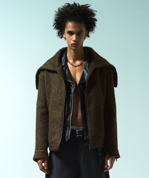 Camphor wood(カンファーウッド)の「SAILOR COLLAR SHAGGY HOODIE / セーラーカラージップアップシャギーフーディ(パーカー・メンズ・グレイッシュブルー/ブラウン・MEDIUM/LARGE)」の2枚目の写真