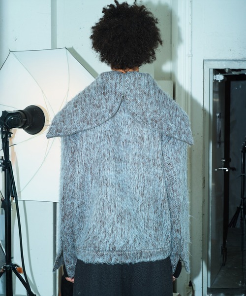 Camphor wood(カンファーウッド)の「SAILOR COLLAR SHAGGY HOODIE / セーラーカラージップアップシャギーフーディ(パーカー・メンズ・グレイッシュブルー/ブラウン・MEDIUM/LARGE)」の4枚目の写真