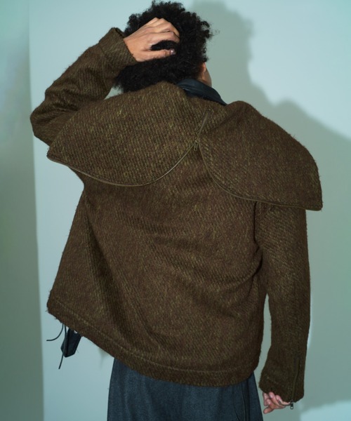 Camphor wood(カンファーウッド)の「SAILOR COLLAR SHAGGY HOODIE / セーラーカラージップアップシャギーフーディ(パーカー・メンズ・グレイッシュブルー/ブラウン・MEDIUM/LARGE)」の6枚目の写真