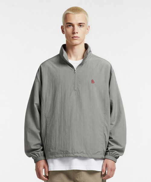 スモールハートハイネックハーフジップウィンドブレーカー [MOON MIST グレー]