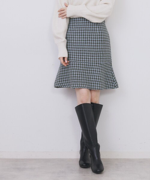 ラメスパンコール千鳥柄ペプラムミニスカート【洗濯機OK/イージー