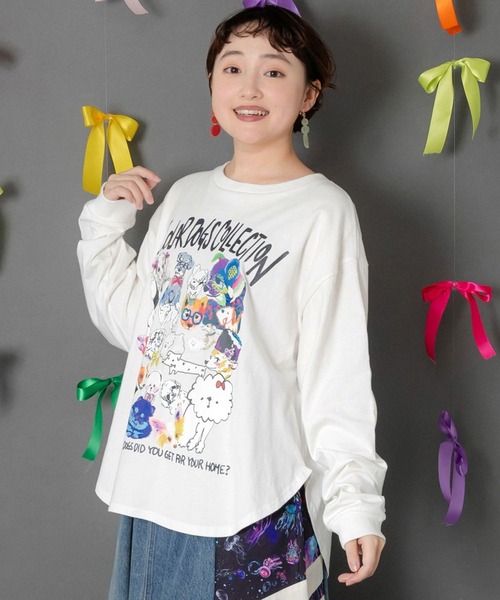 ScoLar(スカラー)の「ScoLar(スカラー) スカラーわんちゃんコレクション柄ロンT(Tシャツ/カットソー・レディース・ブラック/オフホワイト・MEDIUM)」の4枚目の写真