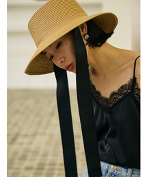 AIC. | ロングリボンワイドブリムペーパーハット/サイズ調節可能/紐取り外し可能(ハット)