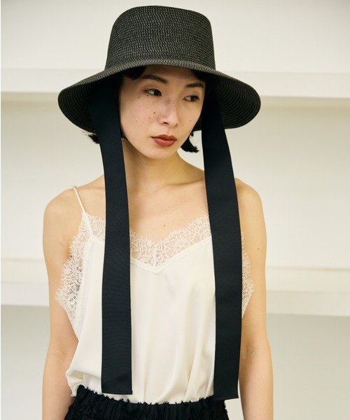 AIC.（エーアイシー）の「ロングリボンワイドブリムペーパーハット/サイズ調節可能/紐取り外し可能（ハット・レディース・ブラック/ベージュ・FREE）」の21枚目の写真