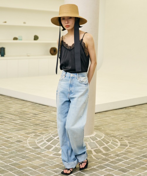 AIC.（エーアイシー）の「ロングリボンワイドブリムペーパーハット/サイズ調節可能/紐取り外し可能（ハット・レディース・ブラック/ベージュ・FREE）」の13枚目の写真