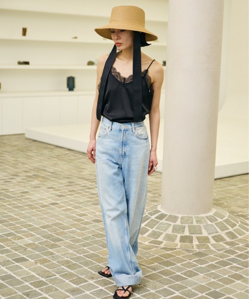 AIC.（エーアイシー）の「ロングリボンワイドブリムペーパーハット/サイズ調節可能/紐取り外し可能（ハット・レディース・ブラック/ベージュ・FREE）」の16枚目の写真