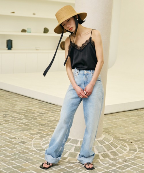 AIC.（エーアイシー）の「ロングリボンワイドブリムペーパーハット/サイズ調節可能/紐取り外し可能（ハット・レディース・ブラック/ベージュ・FREE）」の15枚目の写真