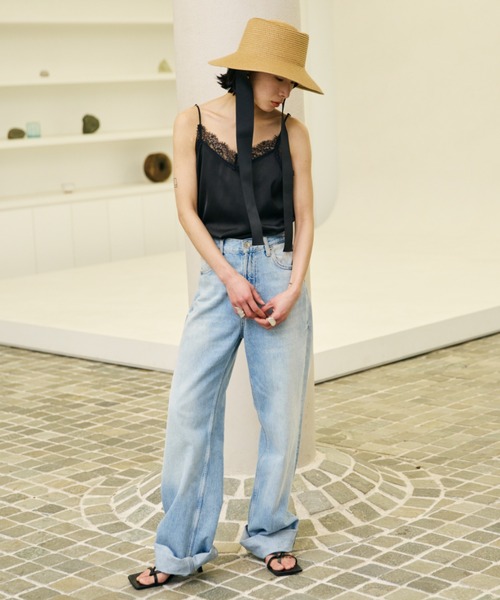 AIC.（エーアイシー）の「ロングリボンワイドブリムペーパーハット/サイズ調節可能/紐取り外し可能（ハット・レディース・ブラック/ベージュ・FREE）」の14枚目の写真