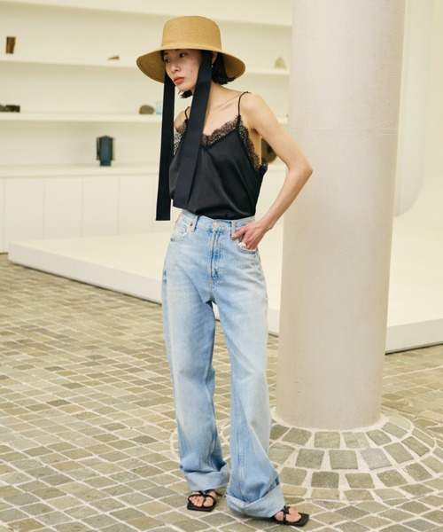 AIC.（エーアイシー）の「ロングリボンワイドブリムペーパーハット/サイズ調節可能/紐取り外し可能（ハット・レディース・ブラック/ベージュ・FREE）」の18枚目の写真