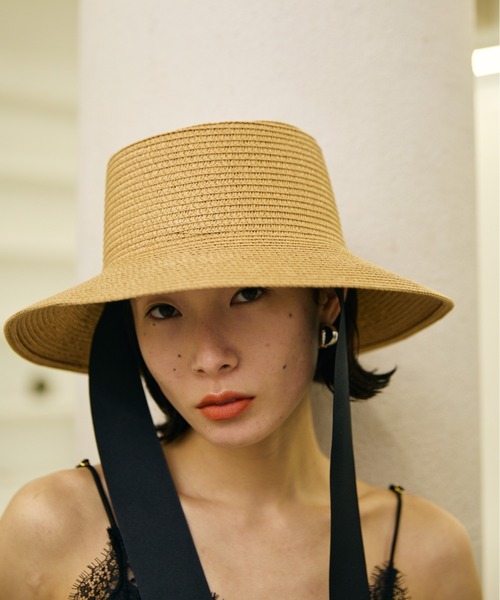AIC.（エーアイシー）の「ロングリボンワイドブリムペーパーハット/サイズ調節可能/紐取り外し可能（ハット・レディース・ブラック/ベージュ・FREE）」の10枚目の写真
