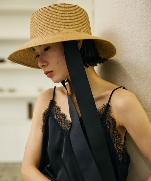 AIC.（エーアイシー）の「ロングリボンワイドブリムペーパーハット/サイズ調節可能/紐取り外し可能（ハット・レディース・ブラック/ベージュ・FREE）」の12枚目の写真