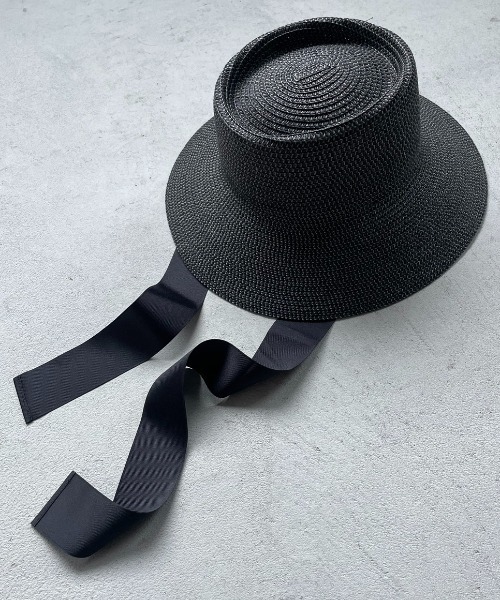 AIC.（エーアイシー）の「ロングリボンワイドブリムペーパーハット/サイズ調節可能/紐取り外し可能（ハット・レディース・ブラック/ベージュ・FREE）」の4枚目の写真