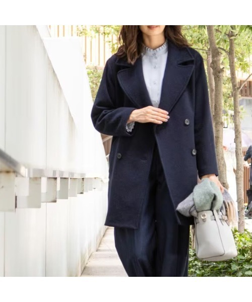 AOYAMA（アオヤマ）の「【カシミヤブレンド】ウールショート丈Pコート（ピーコート・レディース・ネイビー・M）」の2枚目の写真