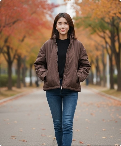 I.O.E（アイオイ）の「デイリールーズフィット ハイネック中綿ブルゾン（ダウンジャケット/コート・レディース・ブラウン/アイボリー/ブラック・FREE）」の4枚目の写真