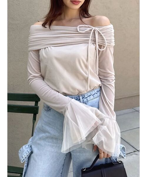 dazzlin（ダズリン）の「シアーベロアオフショルトップスⅡ（Tシャツ/カットソー・レディース・ミント/ベージュ・FREE）」の3枚目の写真