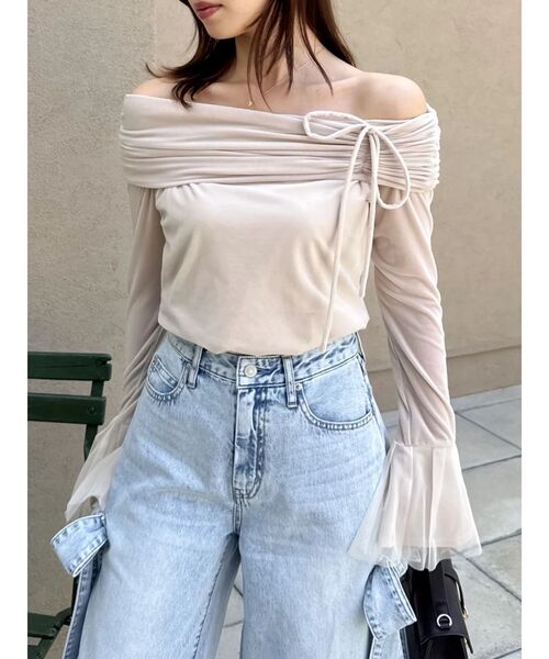 dazzlin（ダズリン）の「シアーベロアオフショルトップスⅡ（Tシャツ/カットソー・レディース・ミント/ベージュ・FREE）」の4枚目の写真